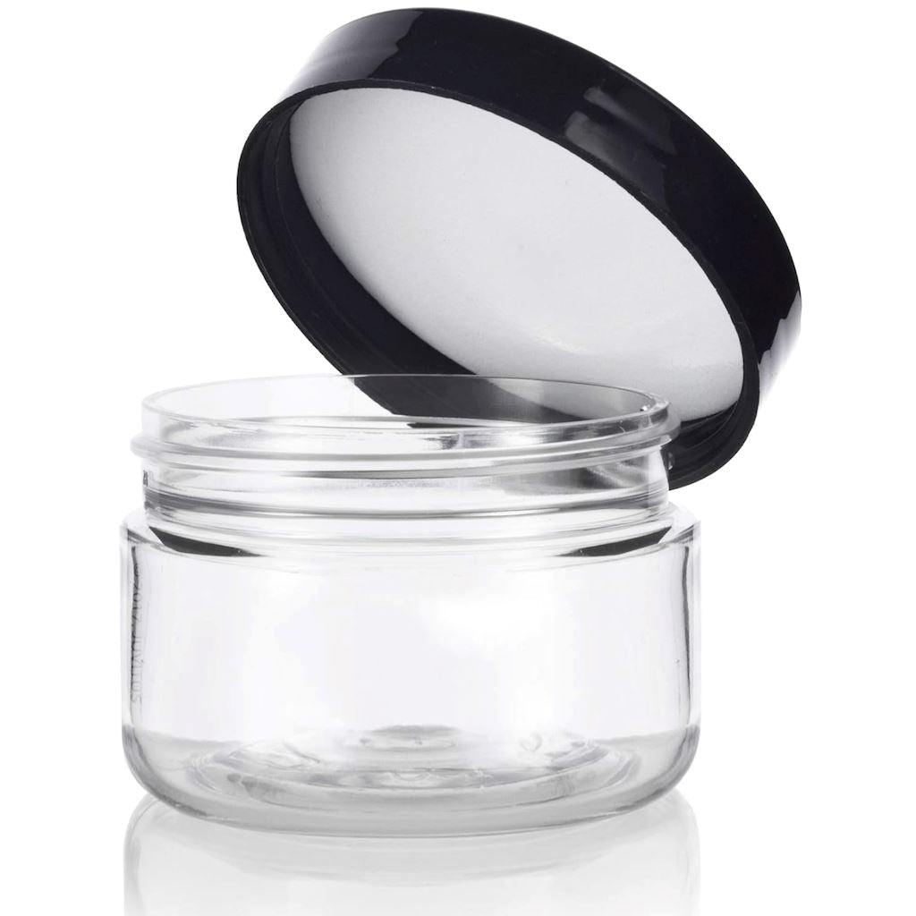 Clear Plastic Jar with Black Lid - 40 & 60g Airtight Containers for Spices, Herbs, Crafts & DIY Storage - Perfect for Kitchen, Bathroom & Office Organization
