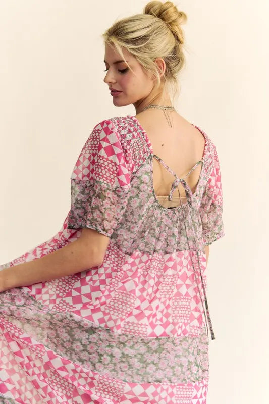 Floral Square Neck Puff Sleeve Maxi Dress for Women - Summer Boho Beach Wedding Guest Dress