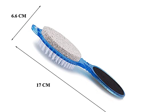 4-in-1 Pedicure Foot Scrubber Set with Callus Remover, Pumice Stone, Nail Brush & Foot File - Dry/Wet Use for Dead Skin Removal - Includes Bonus Tongue Cleaner (Color May Vary) - Perfect for Home Spa, Travel & DIY Foot Care