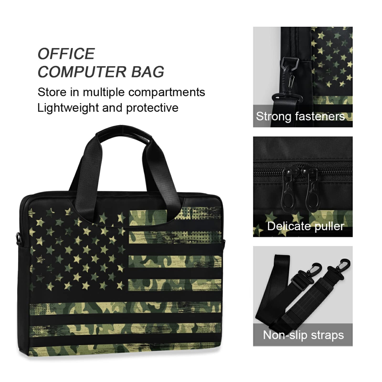 Camouflage Grunge American Flag Laptop Messenger Bag - 13, 14, 15.6 Inch Crossbody Briefcase with Shoulder Strap for Men & Women | Perfect for Work, Travel & School