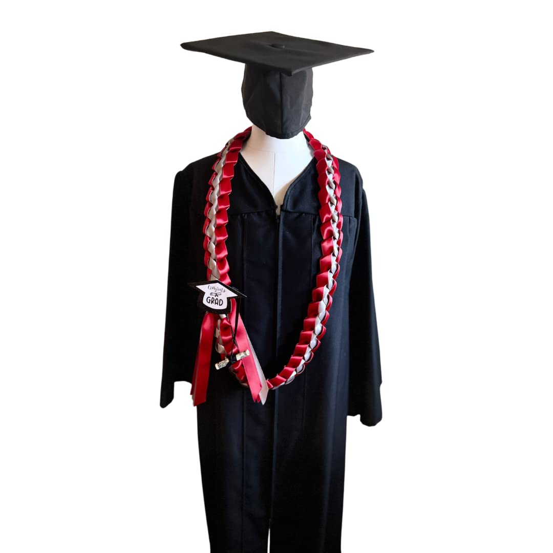 Graduation Money Leis with Holder - Red & Silver Hawaiian Style for Graduation Parties, Gifts & Celebrations
