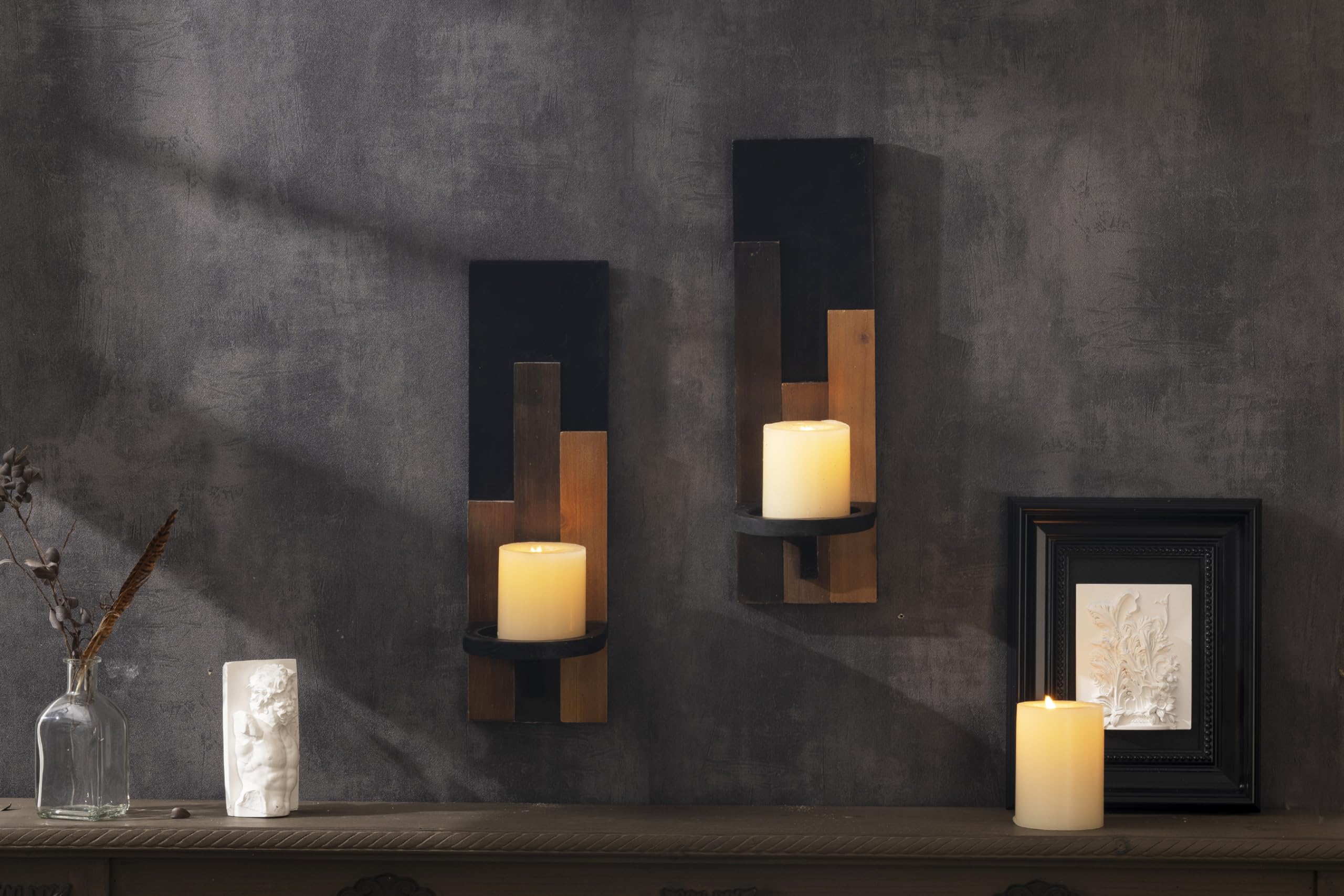 Rustic Wood Wall Sconce Candle Holders - Set of 2, Wall Mounted Home Decor for Living Room, Bedroom & Dining Room - Perfect for Cozy Ambiance, Romantic Dinners & Holiday Decorations