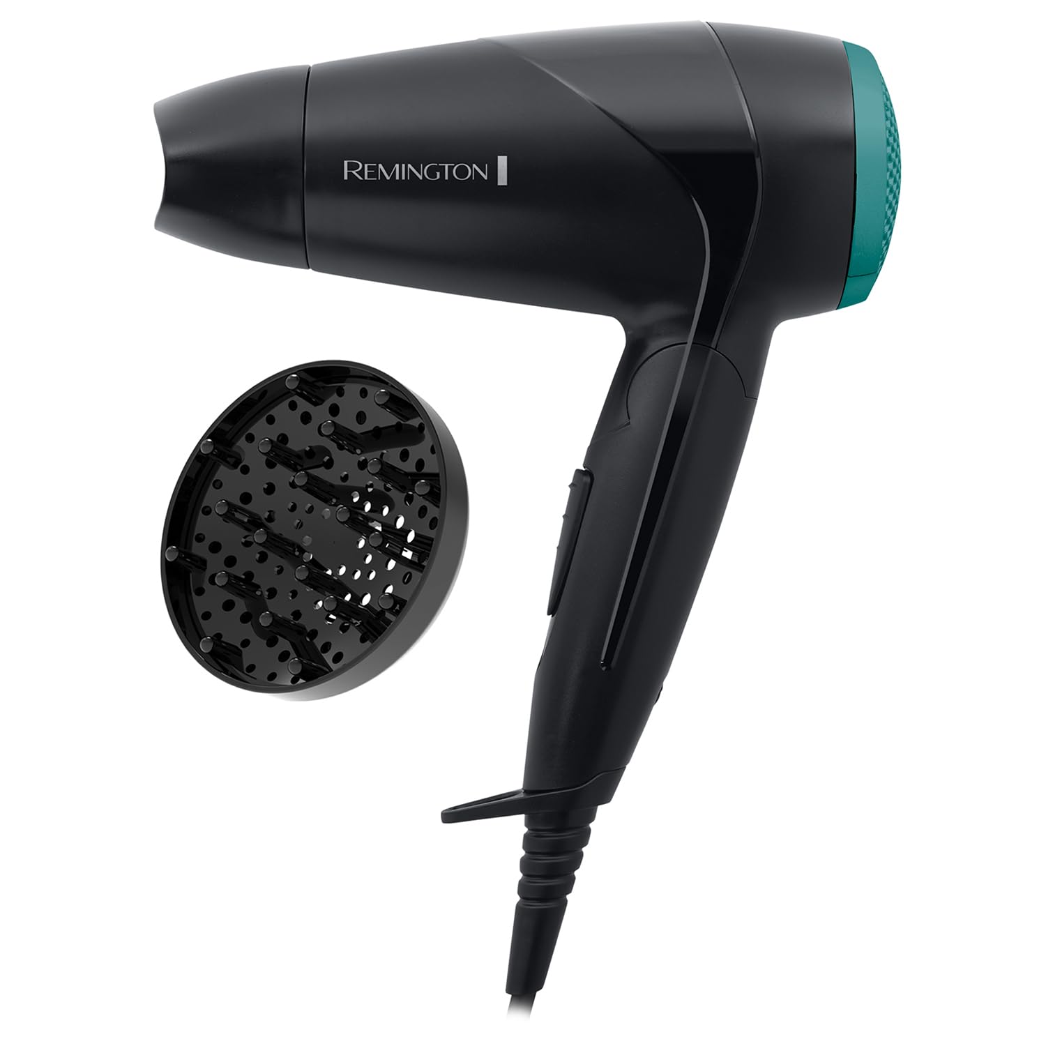 Remington D1500 Travel Hair Dryer - 2000W, 2 Heat & 2 Speed Settings, Worldwide Voltage, Compact Folding Handle with Diffuser & Concentrator - Perfect for Hotels, Gym, Vacation & On-the-Go Styling