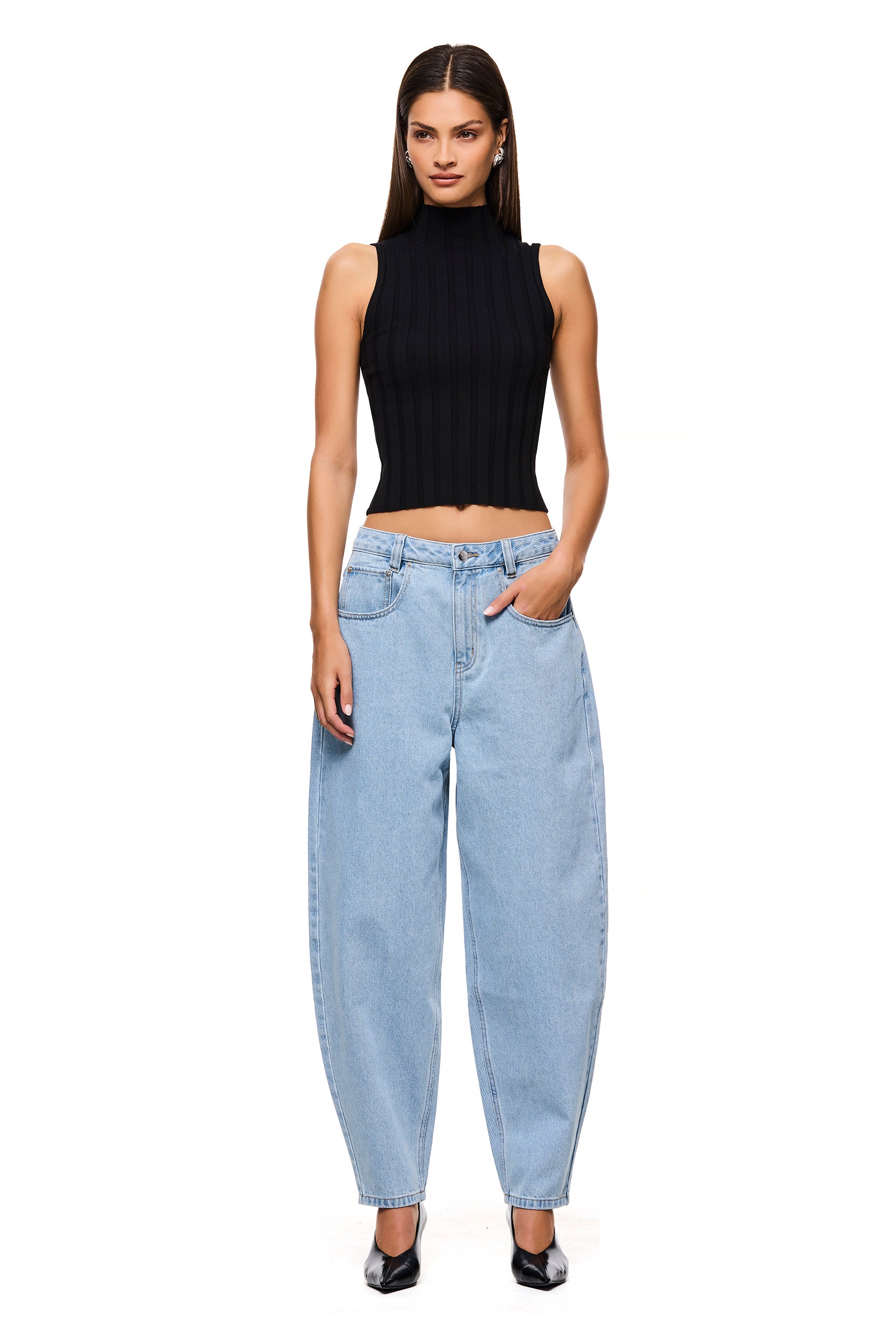 Sahara Light Blue Barrel Jeans for Women - High Waist Distressed Denim Pants for Casual Outfits & Street Style Fashion