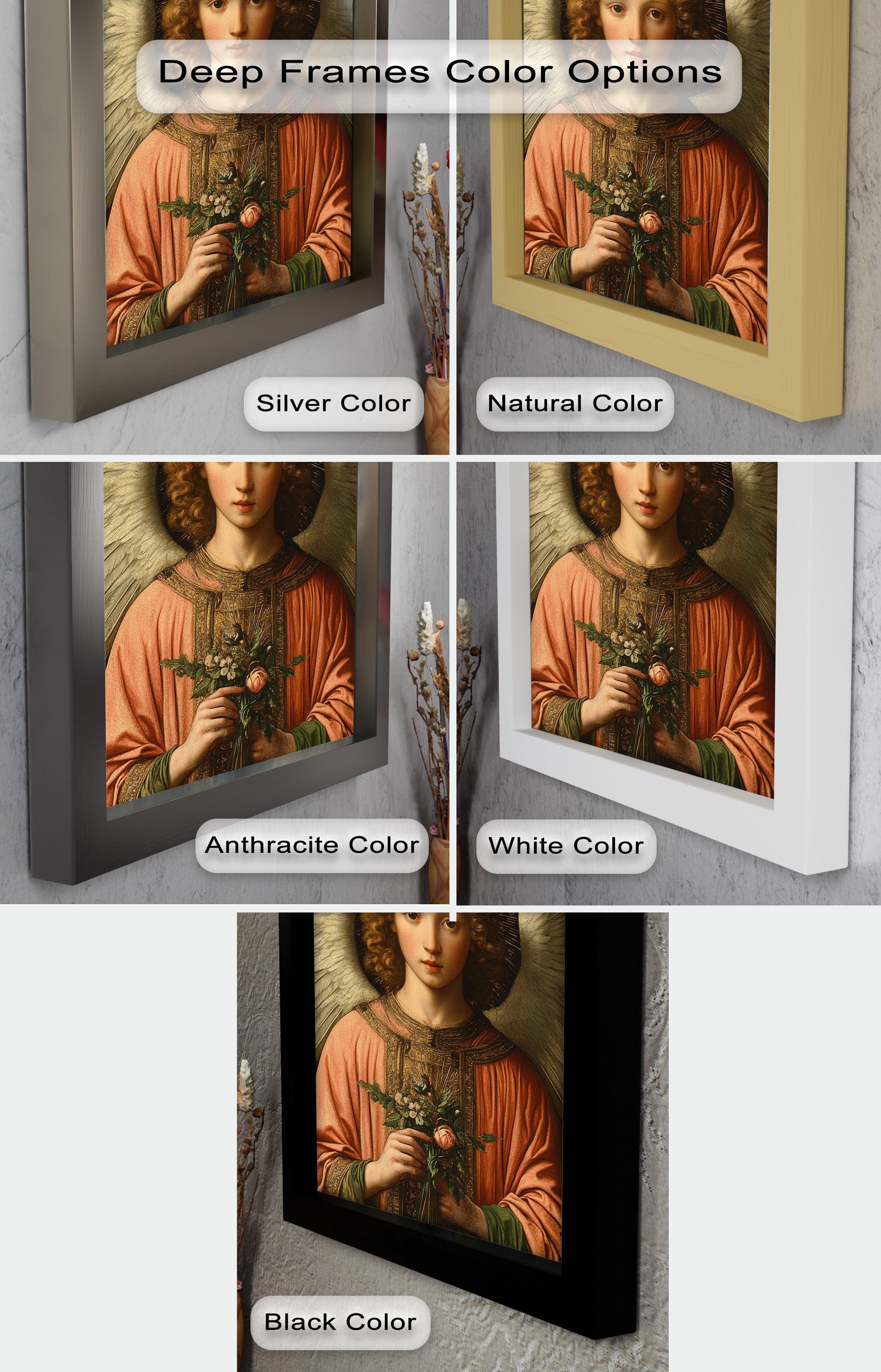 Angel Holding Flowers Wall Art - Religious Oil Painting for Home Decor & Church Interiors | Hand-Painted Christian Artwork for Living Room, Bedroom & Prayer Spaces