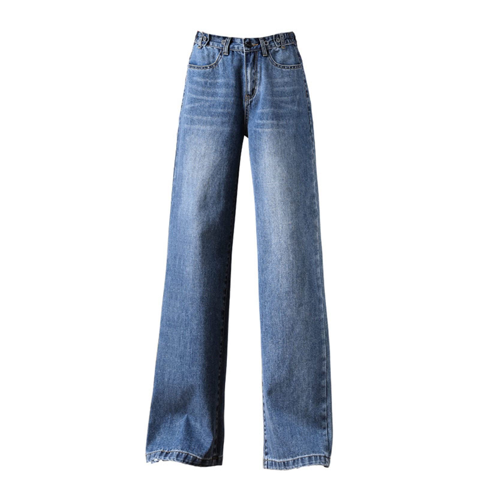 **Distressed Wide Leg Jeans for Women - High Waist Loose Fit Denim Trousers with Pockets | Casual & Comfortable Straight Leg Pants for Everyday Wear**