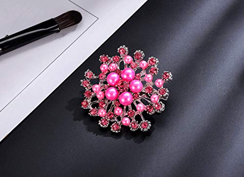 Vintage Pearl and Crystal Brooch Pin - Gold, Pink, Red, Silver Floral Design for Wedding, Dress, Jacket, and Formal Attire Accessories