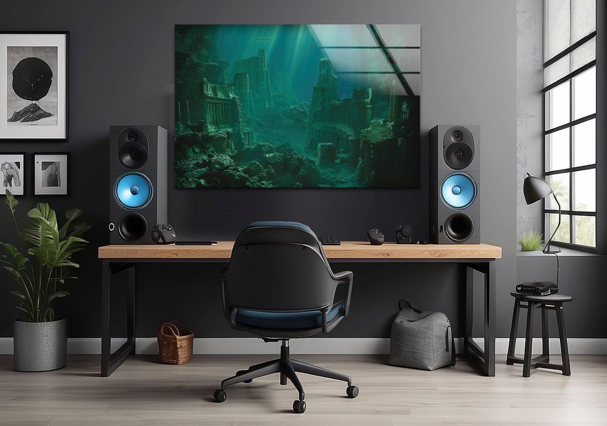 Atlantis Underwater Glass Wall Art - Handmade Ocean Themed Home Decor for Living Room, Bedroom & Office - Perfect Coastal Decor, Unique Gift Idea