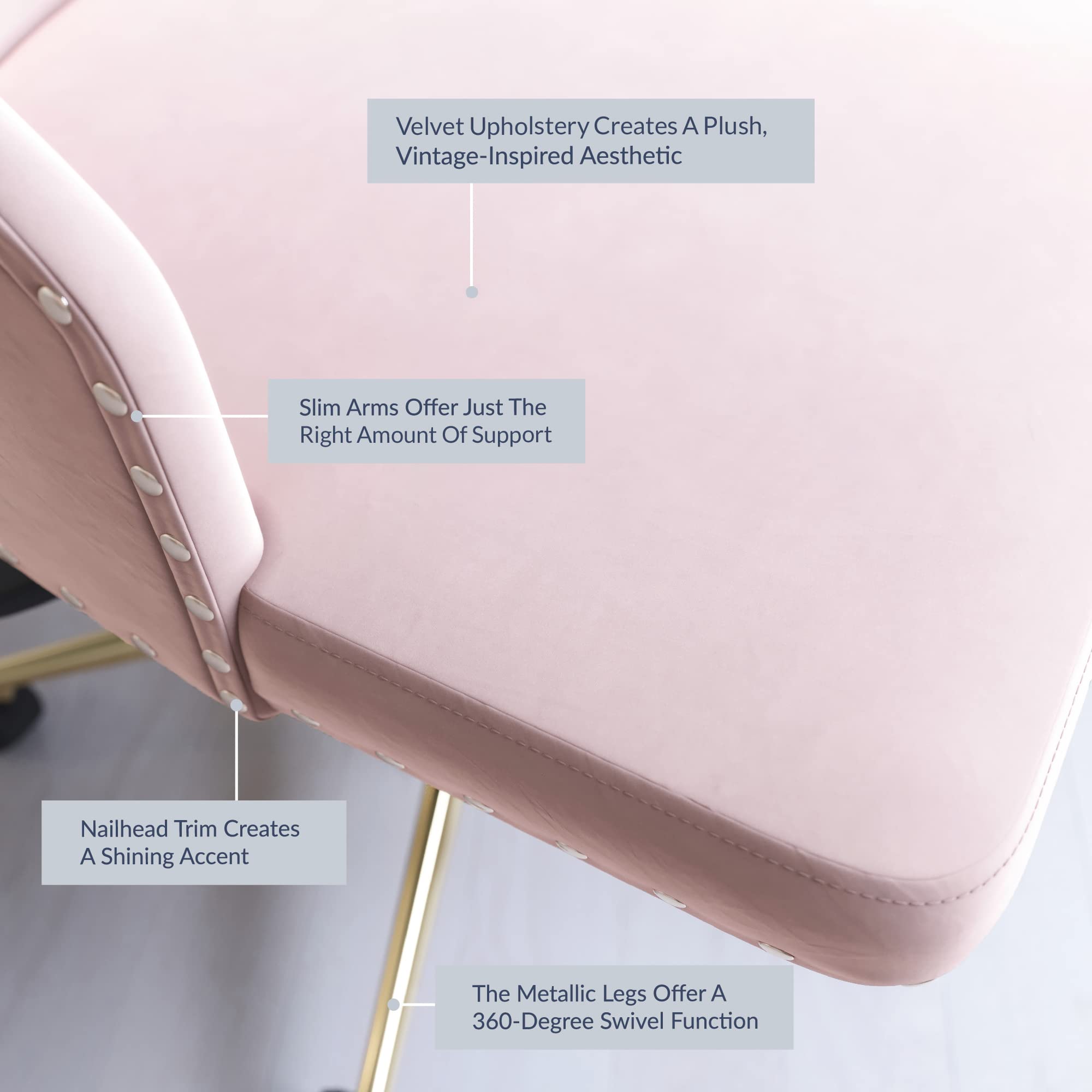 BELLEZE Modern Velvet Desk Chair - Adjustable Height Swivel Office Chair with Wheels & Tufted Upholstered Seat for Home Office, Bedroom Vanity or Gaming Setup - Pink (Belden Collection)