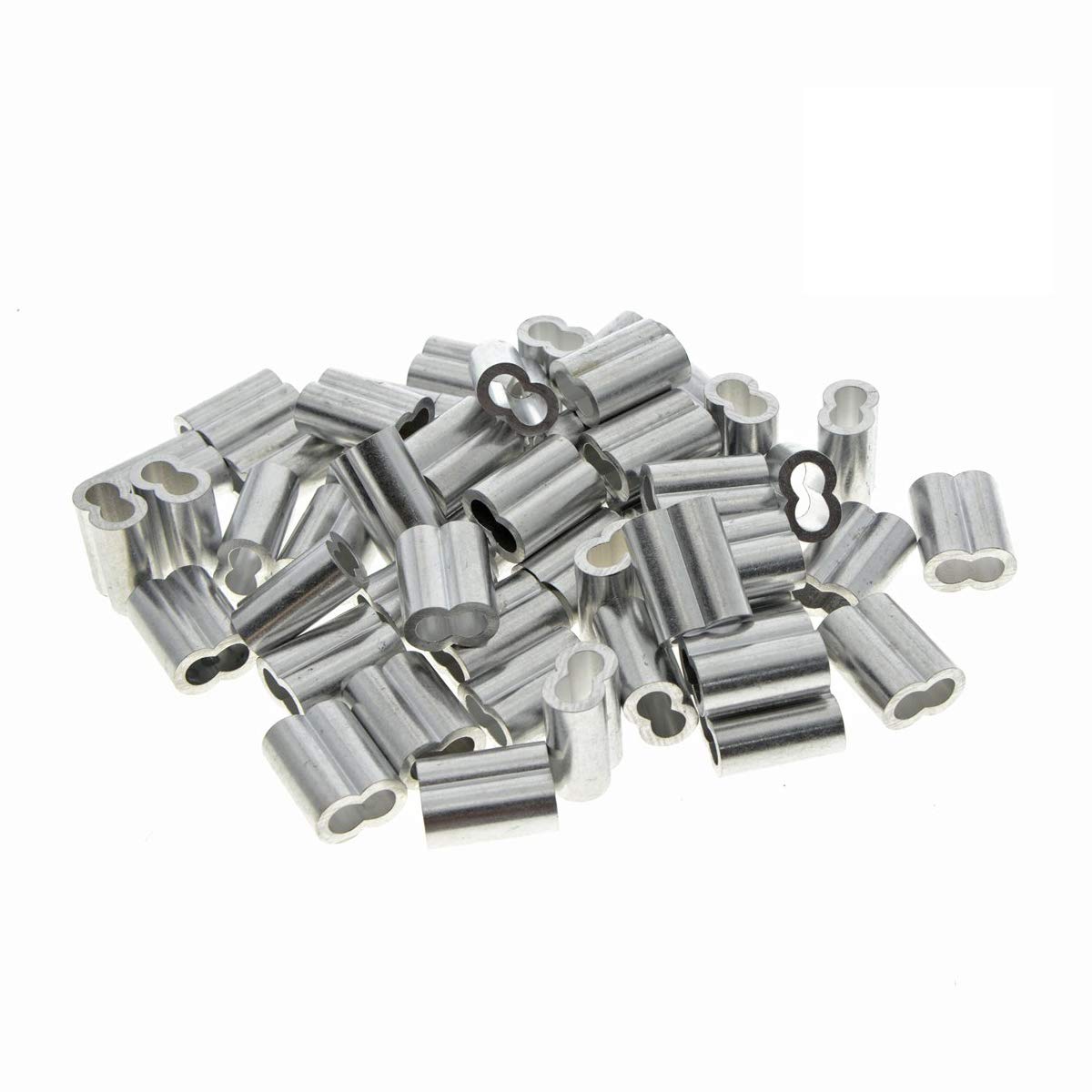 50PCS Aluminum Wire Rope Sleeves with Double Ferrules for 1.5mm Cable - Silver Tone | Kitchen-Dream | Secure Cable Management for DIY Projects, Home Organization & Outdoor Activities