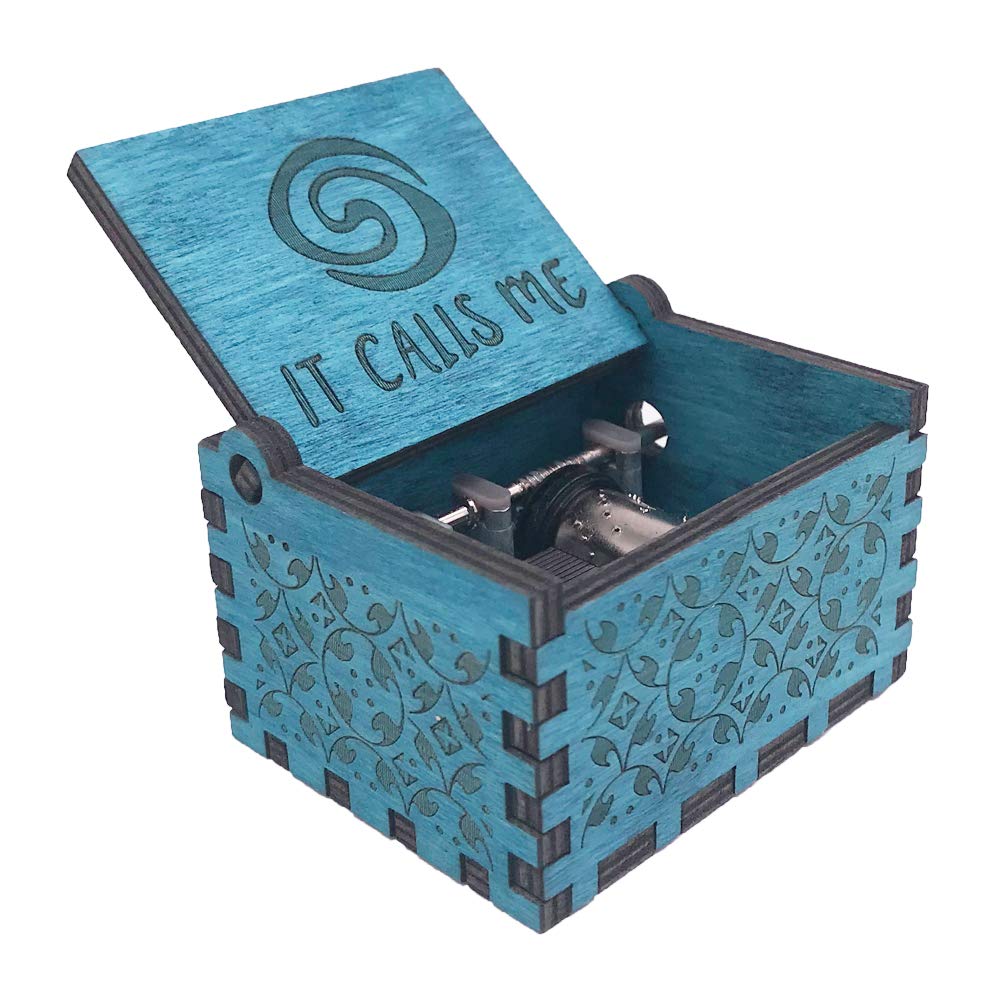 Moana Hand Crank Music Box - Wooden Carved Musical Box Plays 'How Far I'll Go' Theme Song - Blue Ocean Inspired - Perfect for Disney Fans, Birthday Gifts & Home Decor