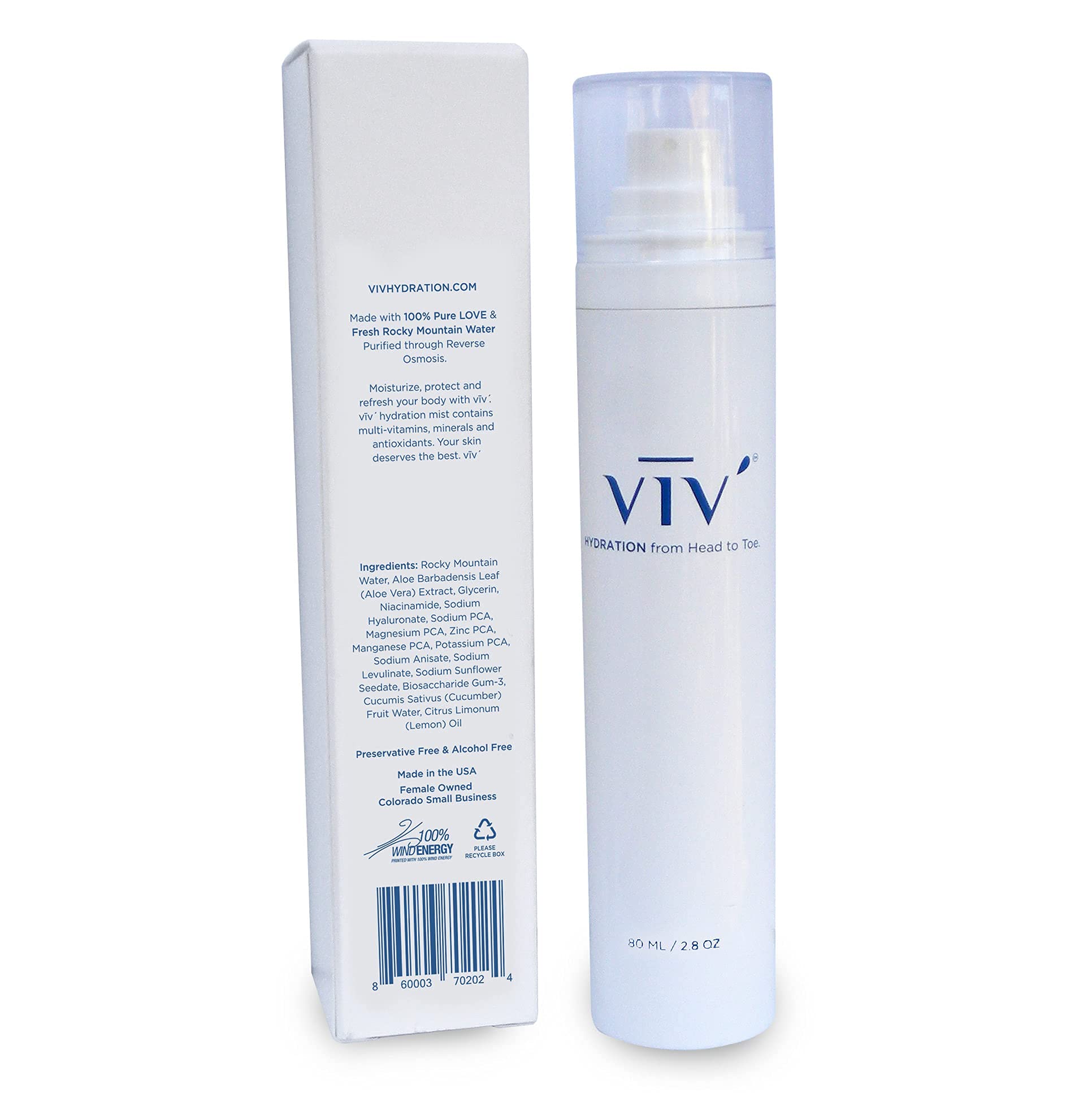 VIV' HYDRATION Facial Mist & Body Spray - Soothing Rosewater Toner for Face & Skin, 100% Natural Ingredients, Travel Size (White Bottle) | Perfect for Dry Skin, Post-Workout Refresh & On-The-Go Hydration