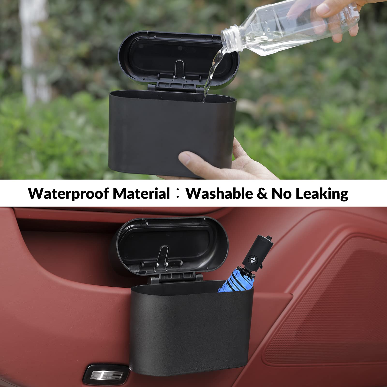 Leakproof Car Trash Can with Lid - Mini Vehicle Garbage Bin with 40 Trash Bags - Auto Trash Container for Car, Home, Office, Kitchen & Bedroom - Perfect for Road Trips, Commuting & Daily Use