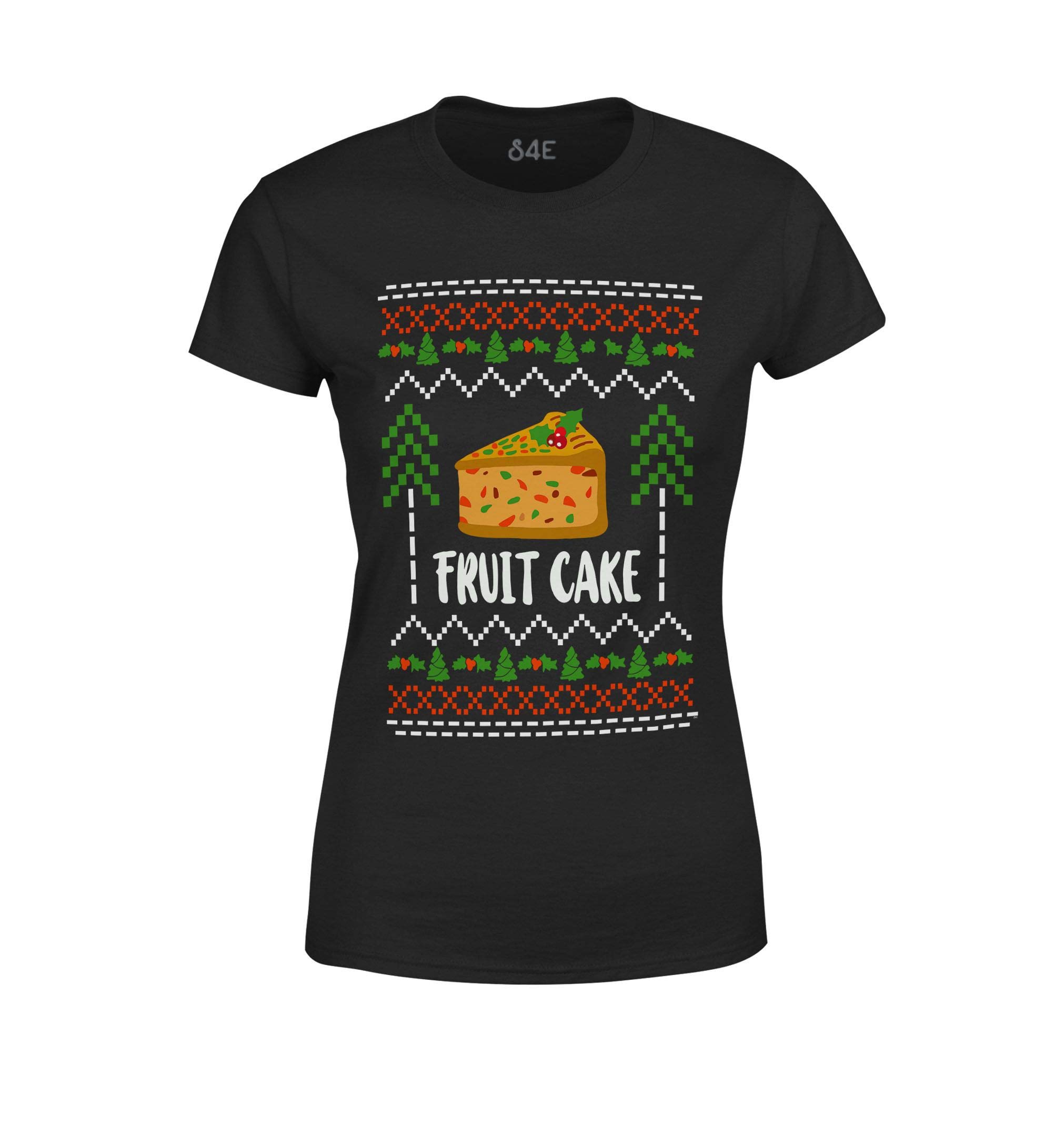 Funny Ugly Christmas Women's T-Shirt with S4E Fruit Cake Design - Perfect for Holiday Parties & Festive Gift Giving