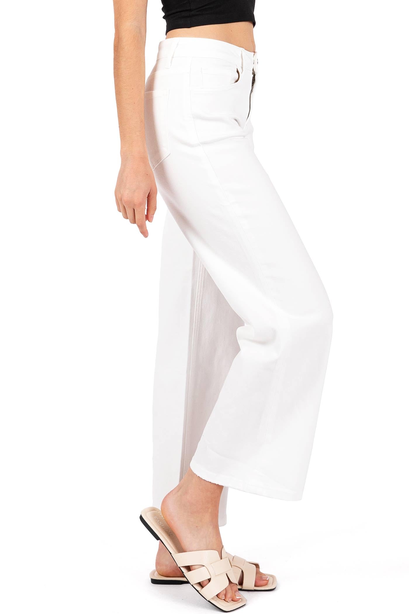 Vervet Women's High Waist Wide Leg Jeans - Stretch Denim Pants in White (Size 25) for Casual Outfits, Office Wear & Weekend Style