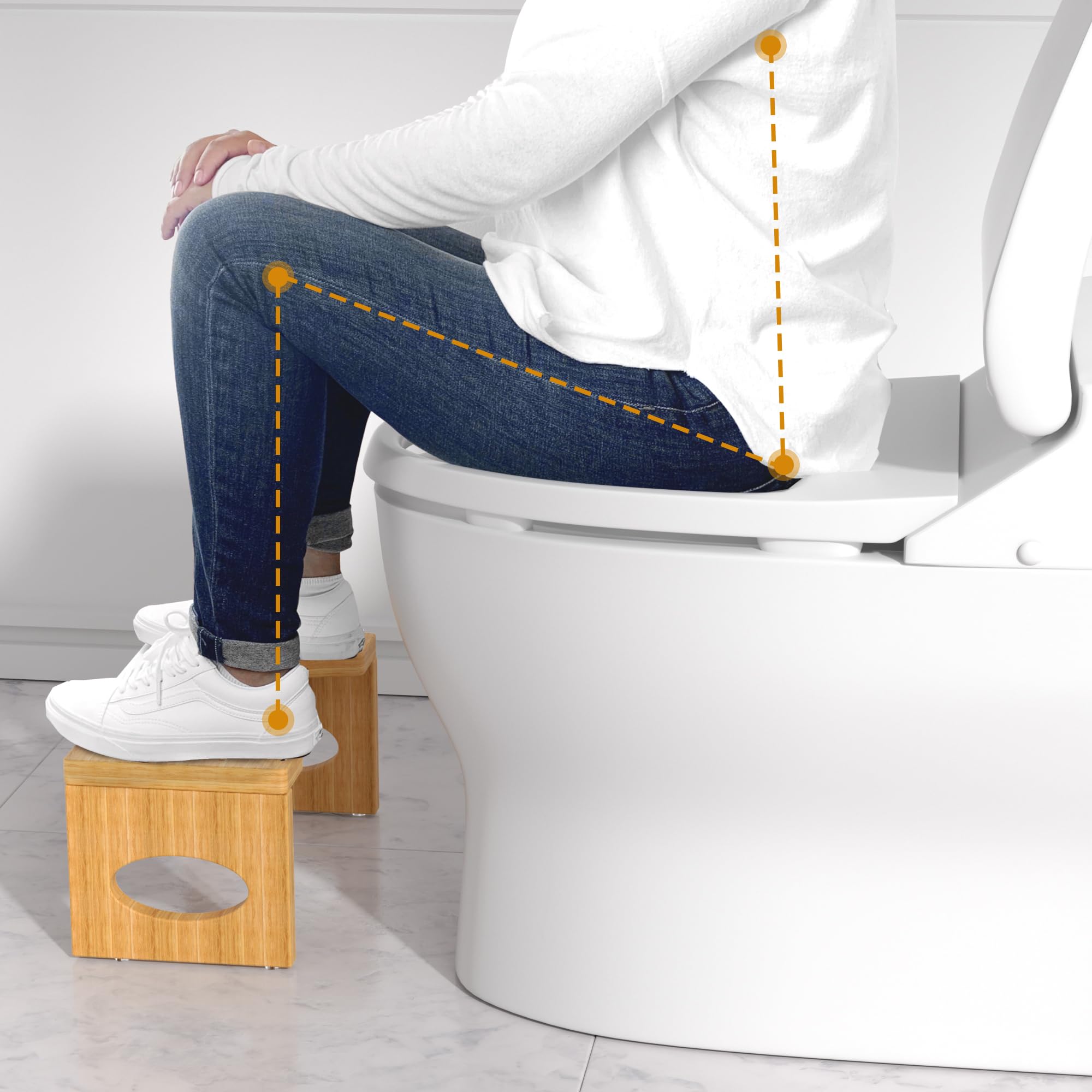 7 Inch Foldable Bamboo Toilet Stool - Natural Wood Squat Stool for Bathroom, Foot Rest for Better Pooping Posture | Portable Step Stool for Adults & Kids, Space-Saving Bathroom Accessory (Use for Squatting, Foot Elevation, Kids Step Stool)