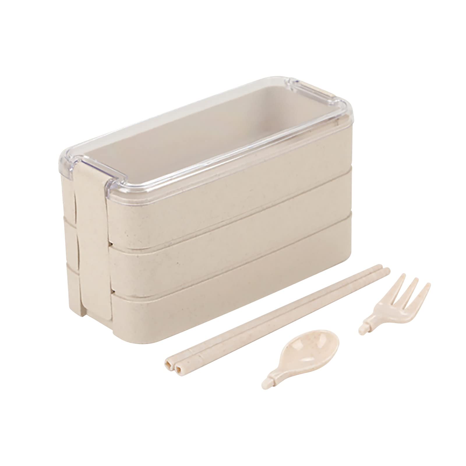 Stackable Bento Box - 3 Compartment Leakproof Lunch Container with Spoon & Fork | Eco-Friendly Wheat Straw Meal Prep Kit for Office, School & Picnics | Reusable Food Storage Solution