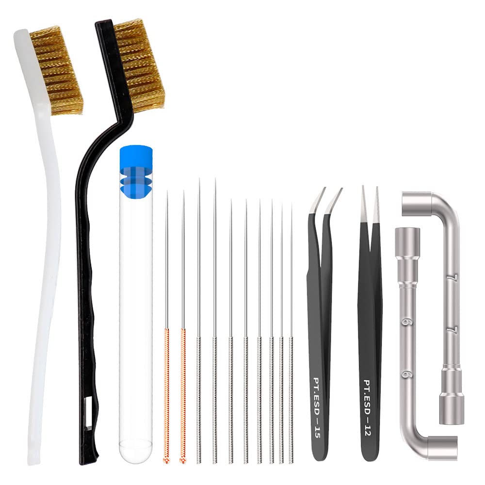 HiLetgo 3D Printer Cleaning Tool Kit - Nozzle Cleaning Needle, Brush, ESD Tweezers & L-Shaped Wrenches - Essential Maintenance Tools for Creality Ender 3, Prusa, Anycubic | Perfect for Removing Clogs, Filament Residue & Nozzle Cleaning