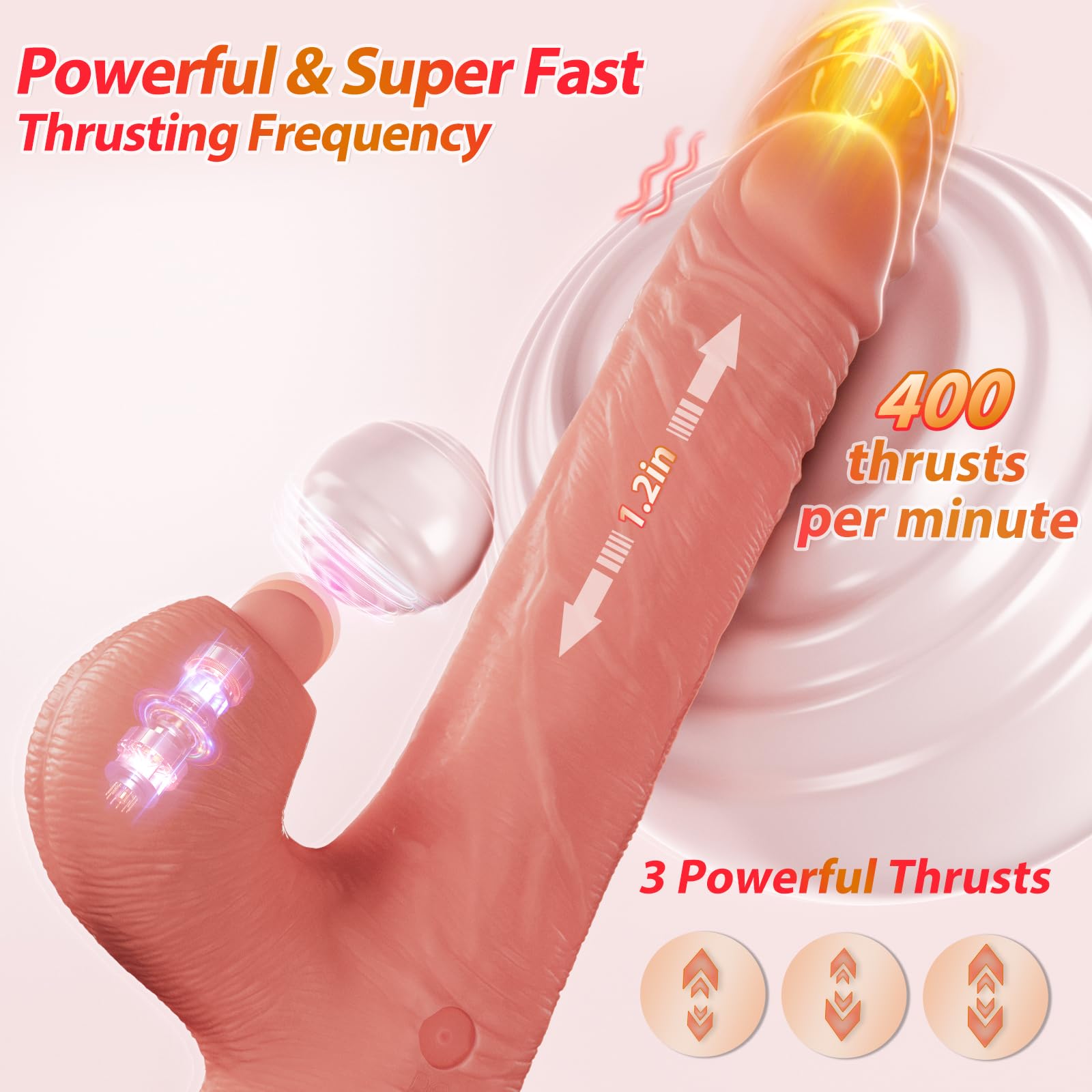 Realistic Silicone Thrusting Dildo Vibrator with Heating & Licking - G-Spot Clit Rabbit Vibrator for Women & Couples - Adult Sex Toy for Anal Play, Clitoral Stimulation & Romantic Nights