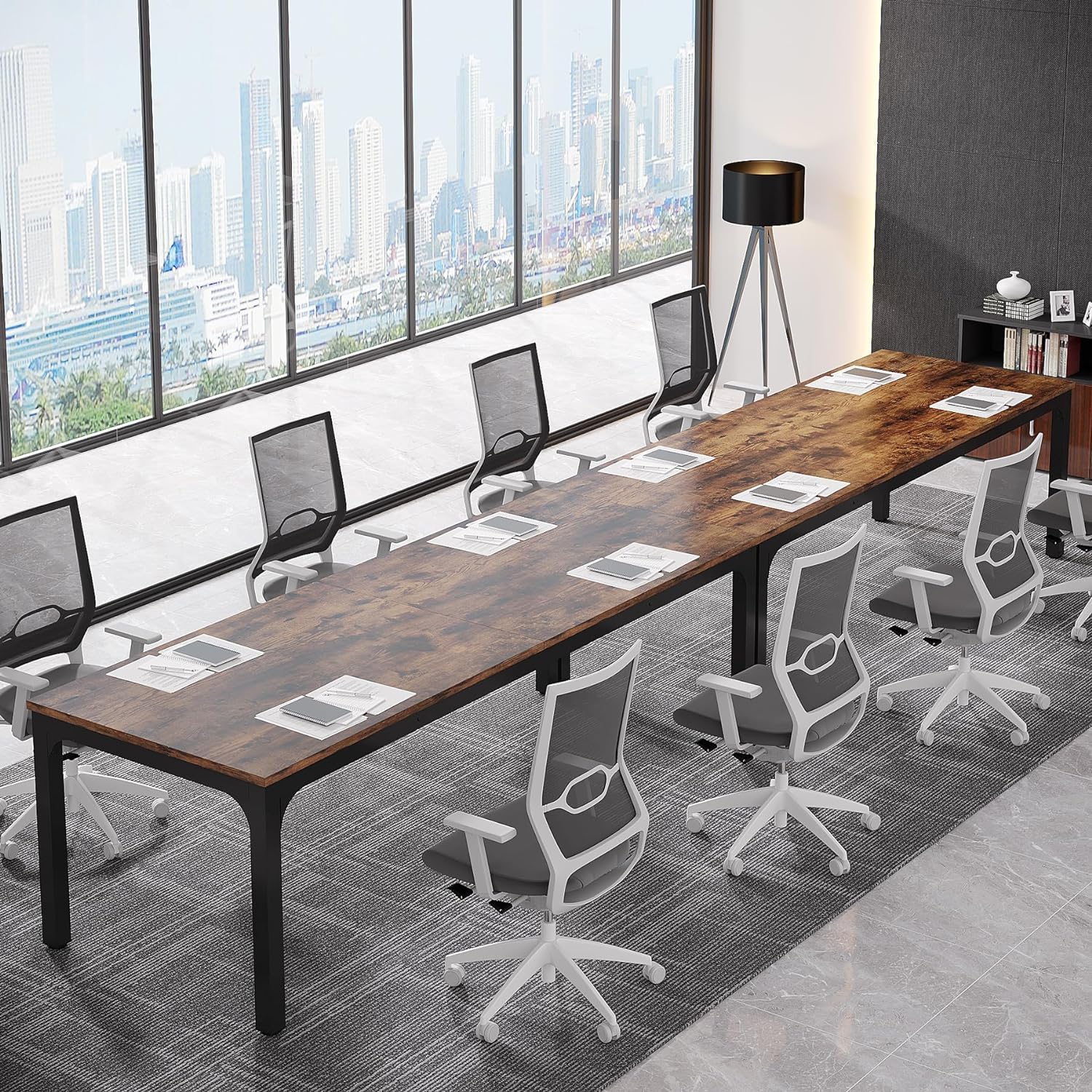 Tribesigns 78.74-Inch Large Rectangle Conference Table Set - 13FT Meeting Room Table for Office, Seminar & Business (2 Pack, Brown+Black) - Perfect for Boardrooms, Training Sessions & Corporate Events (Chairs Not Included)