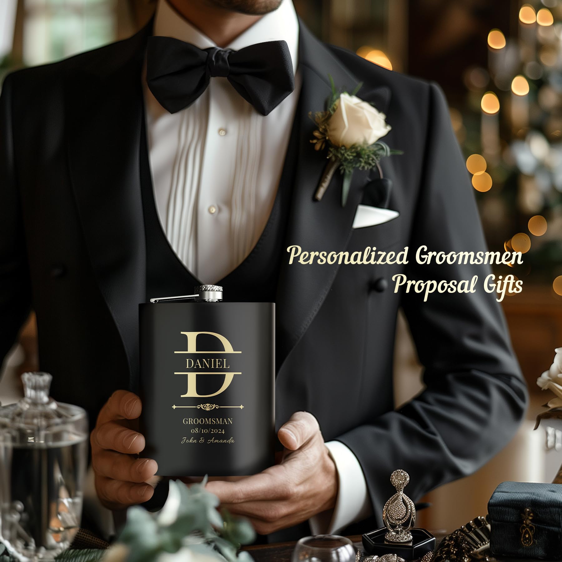 Personalized Groomsmen Flask Set of 9 - Custom Engraved 304 Stainless Steel Whiskey Flasks for Wedding Party, Best Man, Groom & Father of the Bride - Perfect for Bachelor Parties, Weddings & Anniversary Gifts