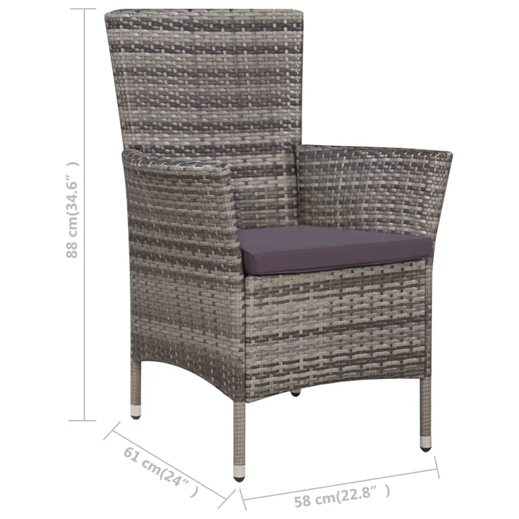 vidaXL 5-Piece Patio Dining Set with Glass Tabletop, Gray Poly Rattan Chairs with Cushions & Steel Legs - Outdoor Furniture for Garden, Backyard, and Poolside Dining