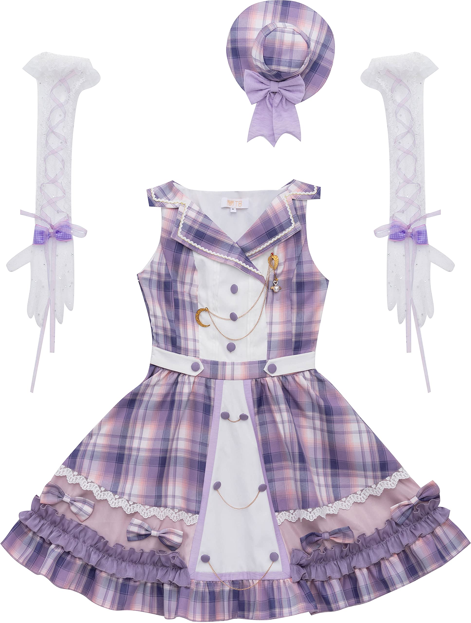 Japanese Kawaii Sweet Lolita Dress - Purple Anime Gingham Costume for Plus Size Women & Girls | Cute Summer Uniform for Cosplay, Halloween Parties & Anime Conventions