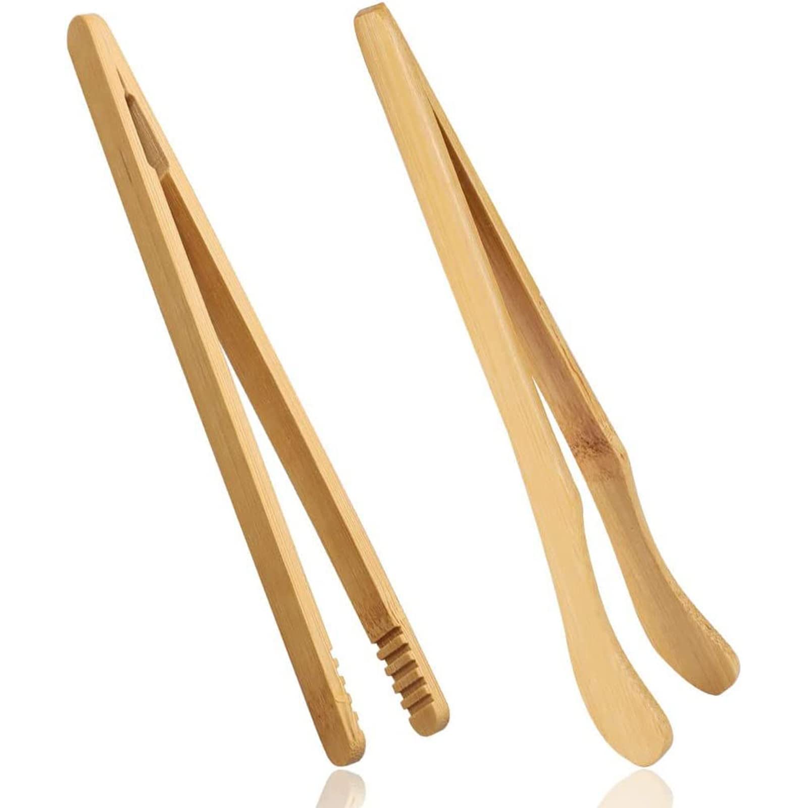 2-Pack Reusable Bamboo Toaster Tongs - 7 Inch Wooden Kitchen Tongs for Bread, Cheese & Tea - Eco-Friendly Heat-Resistant Utensils for Breakfast, Baking & Tea Time
