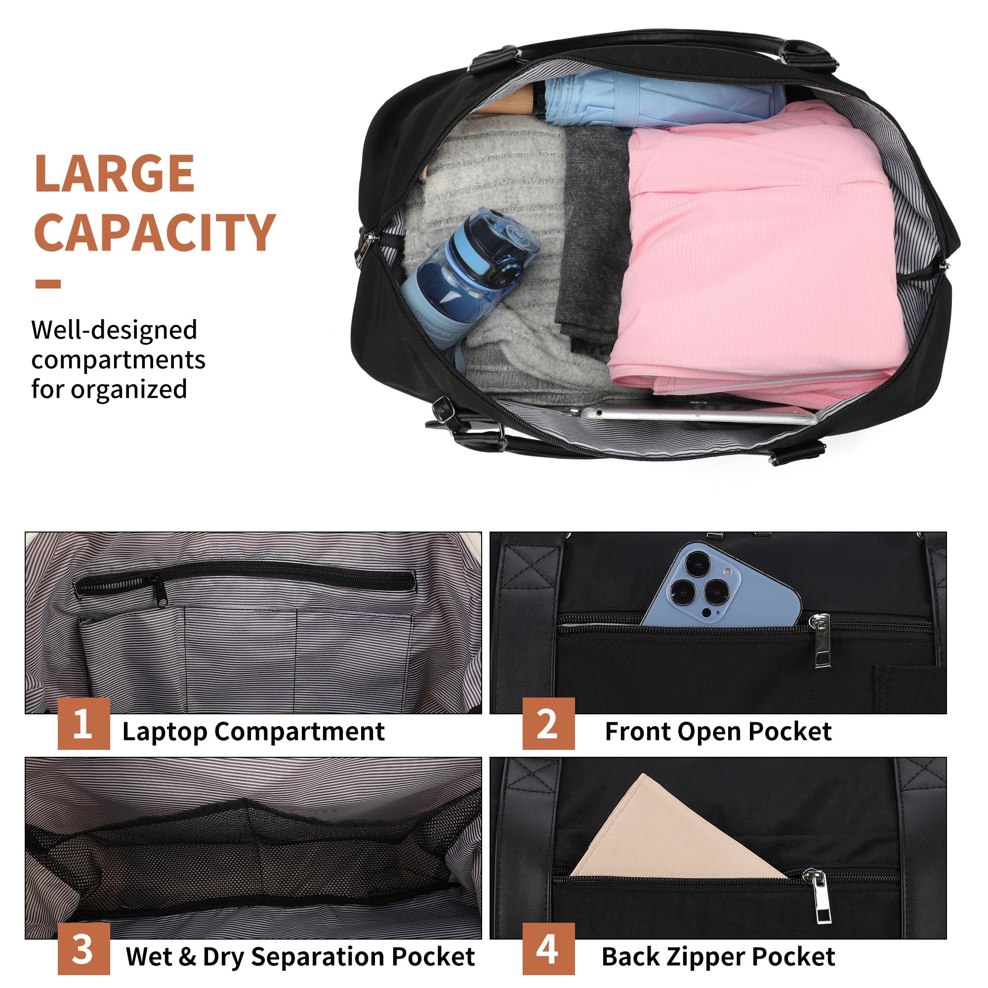 Stylish Weekender Bag for Women - Large Capacity Travel Overnight Bag with Shoe Compartment | Perfect for Weekend Getaways, Gym Trips & Business Travel