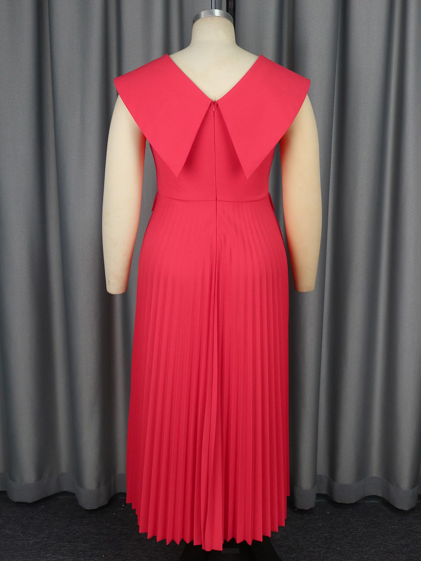 Elegant Pleated Maxi Dress for Women - Summer Sleeveless Peter Pan Collar Button Down Office Dress Plus Size Work Attire | Perfect for Business Casual, Office Wear & Special Occasions