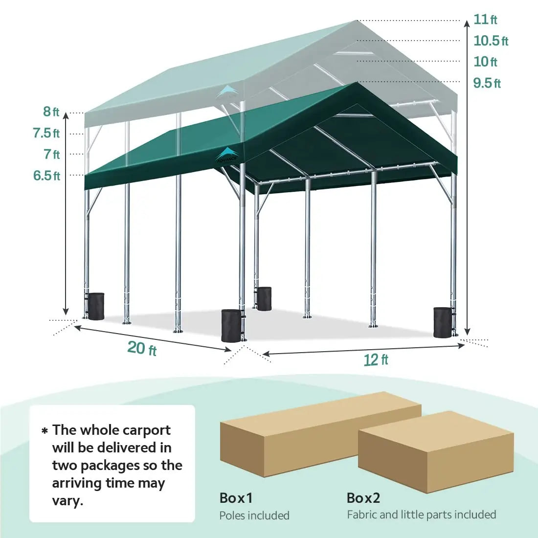 20'x10' & 20'x12' Heavy Duty Carport Canopy Shelter - Weatherproof Outdoor Car Cover for Vehicles, RV, Boat - Perfect for Driveway, Backyard & Storage Protection