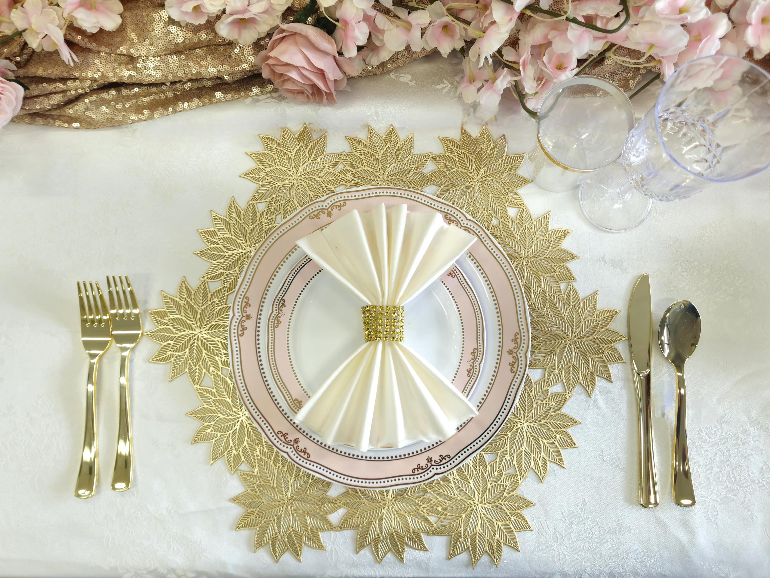 120-Piece Disposable Plastic Plates & Bowls Set - 12oz Scalloped Soup Bowls in White, Blush & Gold for Weddings, Parties & Events - Perfect for Catering, Buffets & Special Occasions