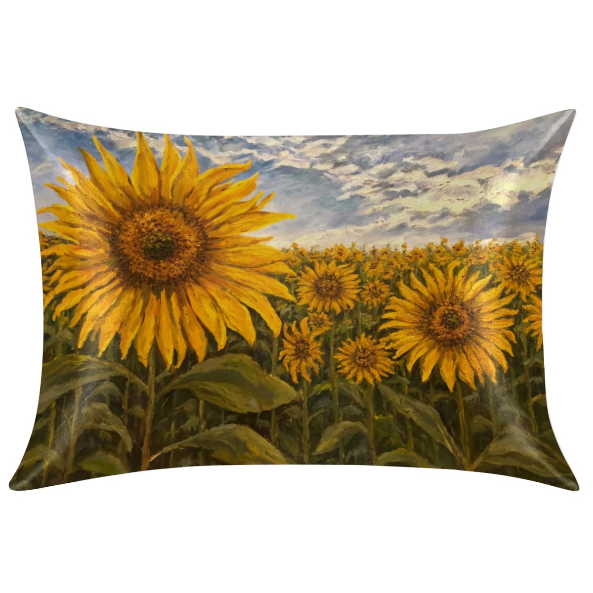 Sunflower Silk Satin Pillowcase Queen Size 20x30 Inches - Cooling Zippered Silky Pillow Cover for Hair & Skin Care | Perfect for Beauty Sleep, Hot Sleepers & Sensitive Skin