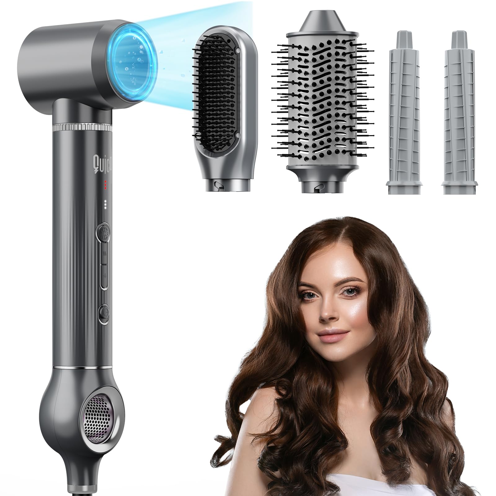QUICO 5-in-1 Hair Dryer Brush & Styler - 110,000 RPM Fast Drying, 500M Negative Ions for Volumizing, Blow Dryer & Straightener Combo for Women - Salon Quality Styling at Home for Smooth, Shiny Hair with No Heat Damage - Perfect for Daily Styling, Salon-Look at Home, and Travel Use