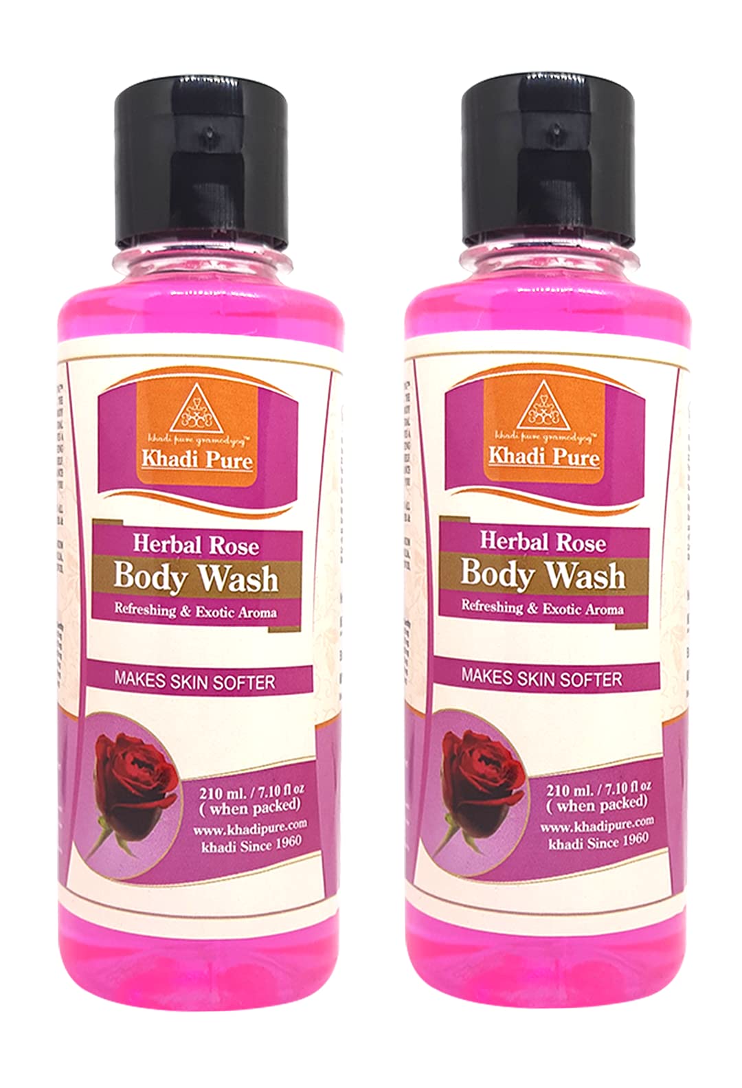 Khadi Pure Herbal Rose Body Wash for Soft & Glowing Skin - 210ml (Pack of 2) | Natural & Chemical-Free | Perfect for Daily Shower & Spa Day