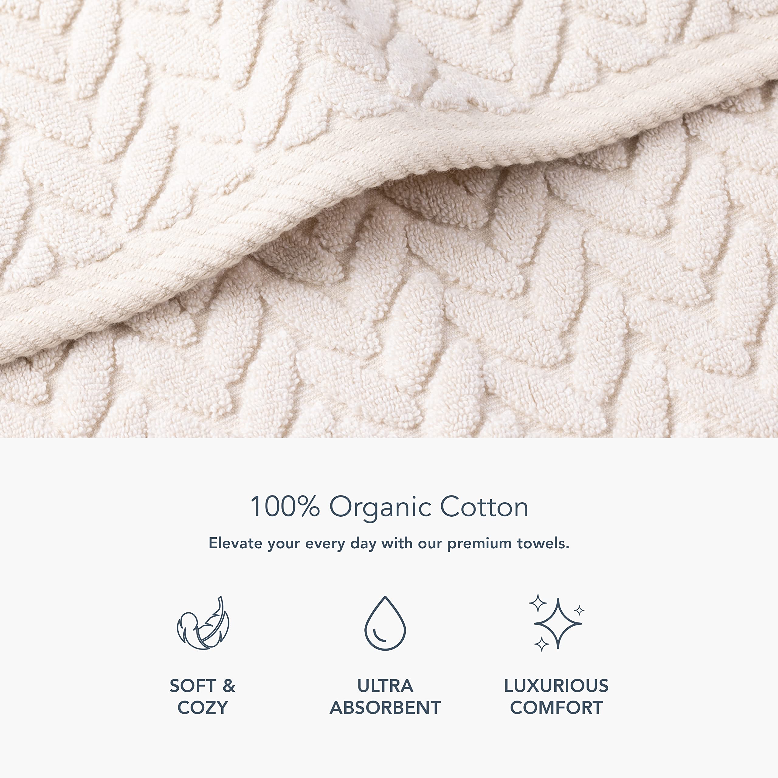 Texere 100% Organic Cotton Jacquard 650 GSM Premium Bath Towel Set - Ultra Absorbent, Quick Dry & Plush for Luxury Spa Experience (Cable, Birch, 2-Piece Set) - Perfect for Bathrooms, Hotels & Gifts
