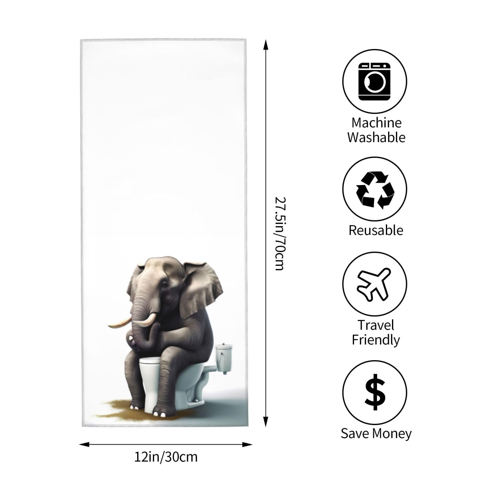 Funny Elephant Sitting on Toilet Soft Fingertip Towels - 12x27.5 Inch Absorbent Hand & Dish Towels for Bathroom, Kitchen - Perfect for Gifts, Home Decor & Humorous Bathroom Accessories