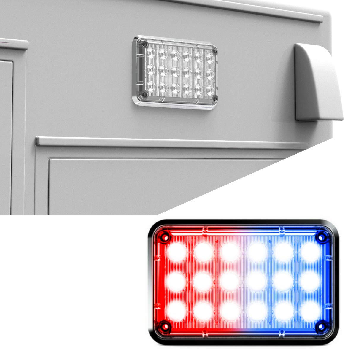 SpeedTech Lights Alpha-Z 6x4 LED Emergency Strobe Light (Red/Blue) - High Visibility Warning Lights for Trucks, Police Cars & Emergency Vehicles - Perfect for Roadside Safety & Hazard Signaling