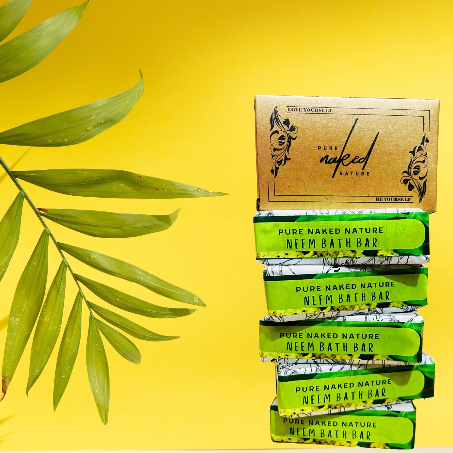 Pure Neem Soap Bar for Dry & Sensitive Skin - 88g (Pack of 5) | 100% Natural, Handmade Cold Process Soap | Biodegradable, Eco-Friendly, Rainforest Safe | Ideal for Daily Skincare, Bath & Shower