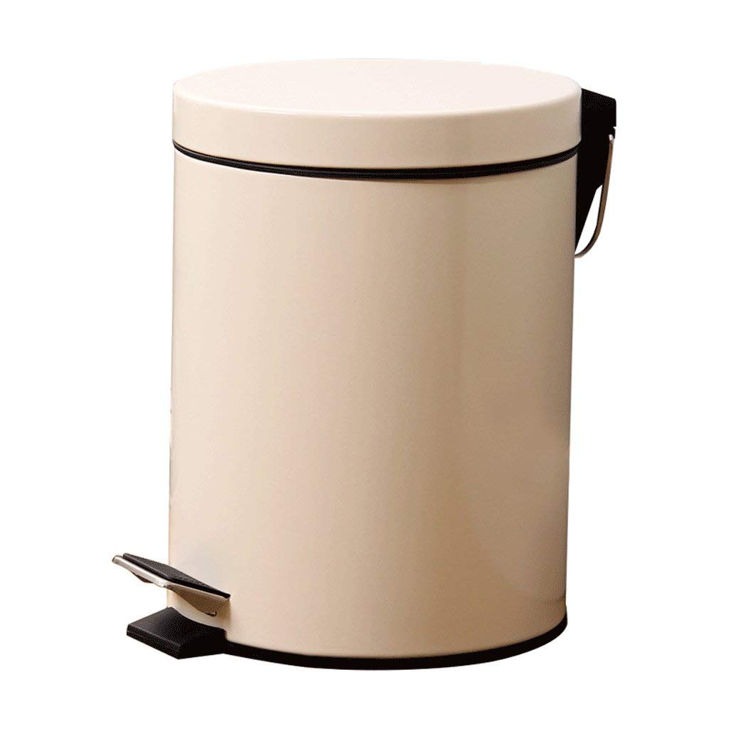 European Style Circular Metal Pedal Trash Can - 13 Gallon Indoor Waste Bin with Foot Pedal, White Kitchen Garbage Can for Home, Hotel, Office & Recycling Station - Perfect for Kitchen, Bathroom & Commercial Spaces