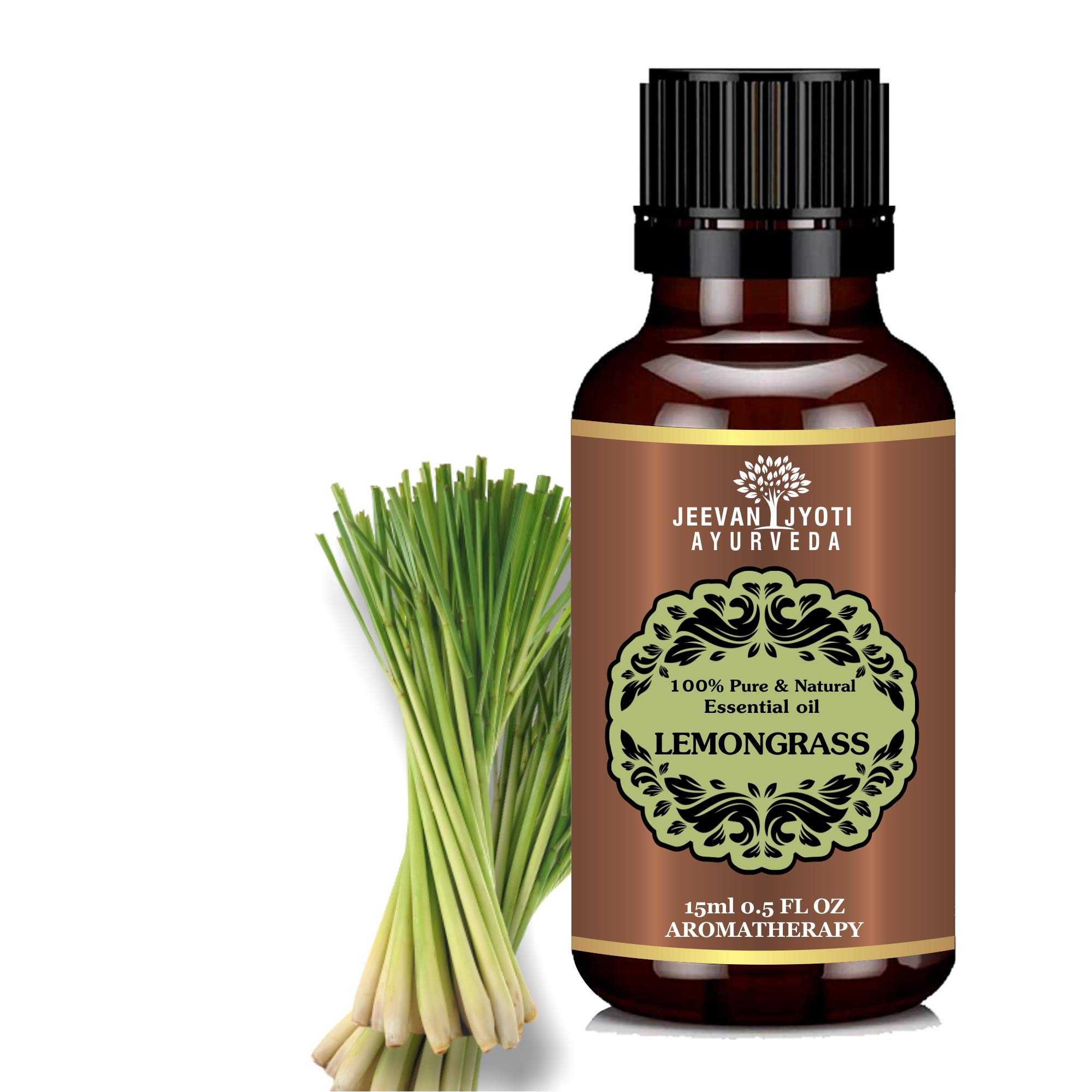 Pure Lemongrass Essential Oil 15ml - 100% Natural & Therapeutic Grade for Aromatherapy, Massage & Stress Relief - JEEVAN JYOTI AYURVEDA (Pack of 1)