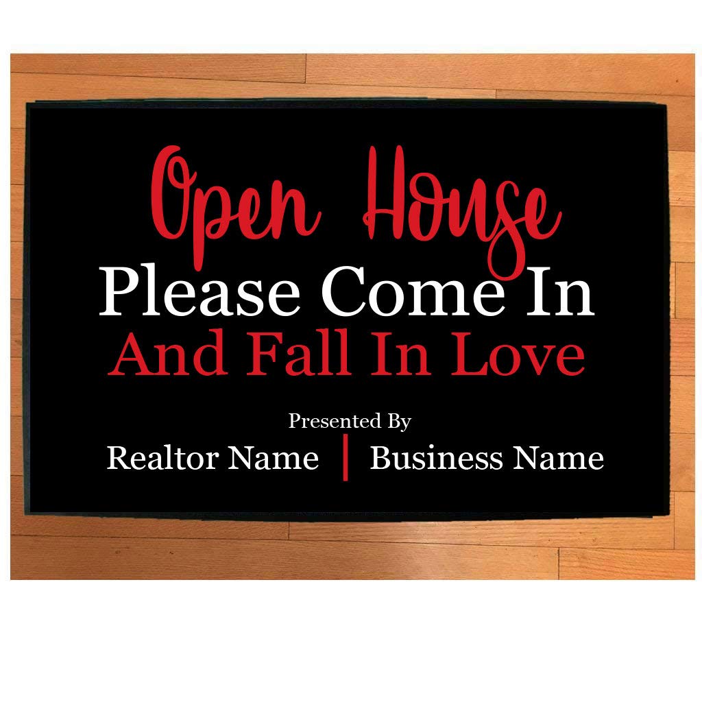 Realtor Welcome Doormat 24x36 Inches - 'Please Come in & Fall in Love' Custom Real Estate Agent Gift - Durable Indoor/Outdoor Entry Mat for Home, Office & Open House Decor