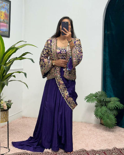 Elegant Violet Designer Ready-to-Wear Fully Stitched Saree Blouse & Koti Set - Perfect for Weddings, Parties & Festive Occasions