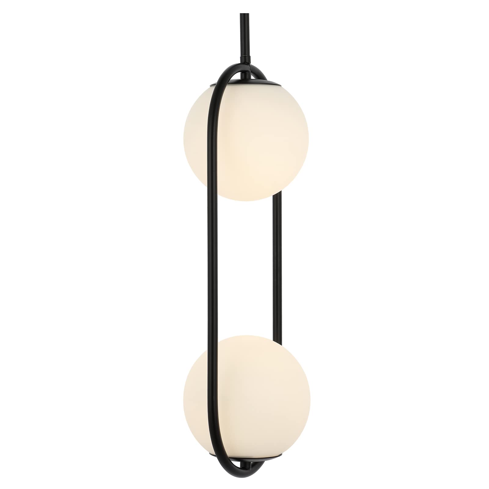 2-Lights Modern Globe Chandelier - Mid Century Pendant Light Fixture with White Glass Shades - Matte Black Ceiling Hanging Lighting for Kitchen Island, Dining Room, Bedroom - Perfect for Home Decor, Restaurant, and Office Lighting