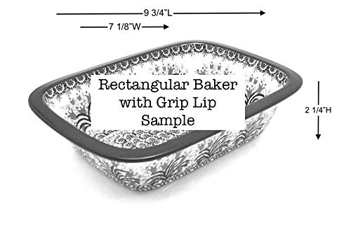 Handmade Polish Pottery Rectangular Baker with Grip Lip - Blue Berries Design - Perfect for Baking Casseroles, Bread & Serving Dishes