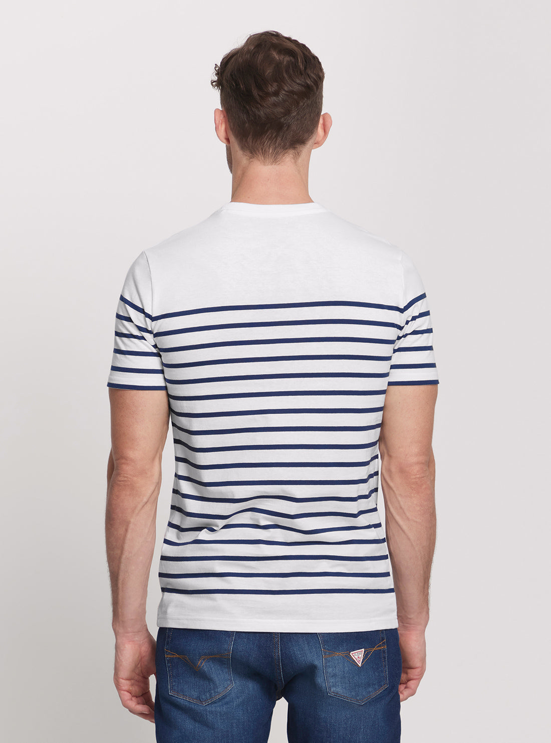 Eco-Friendly White and Blue Striped Short Sleeve T-Shirt for Men & Women - Casual Summer Wear, Beach Outfit, and Everyday Comfort