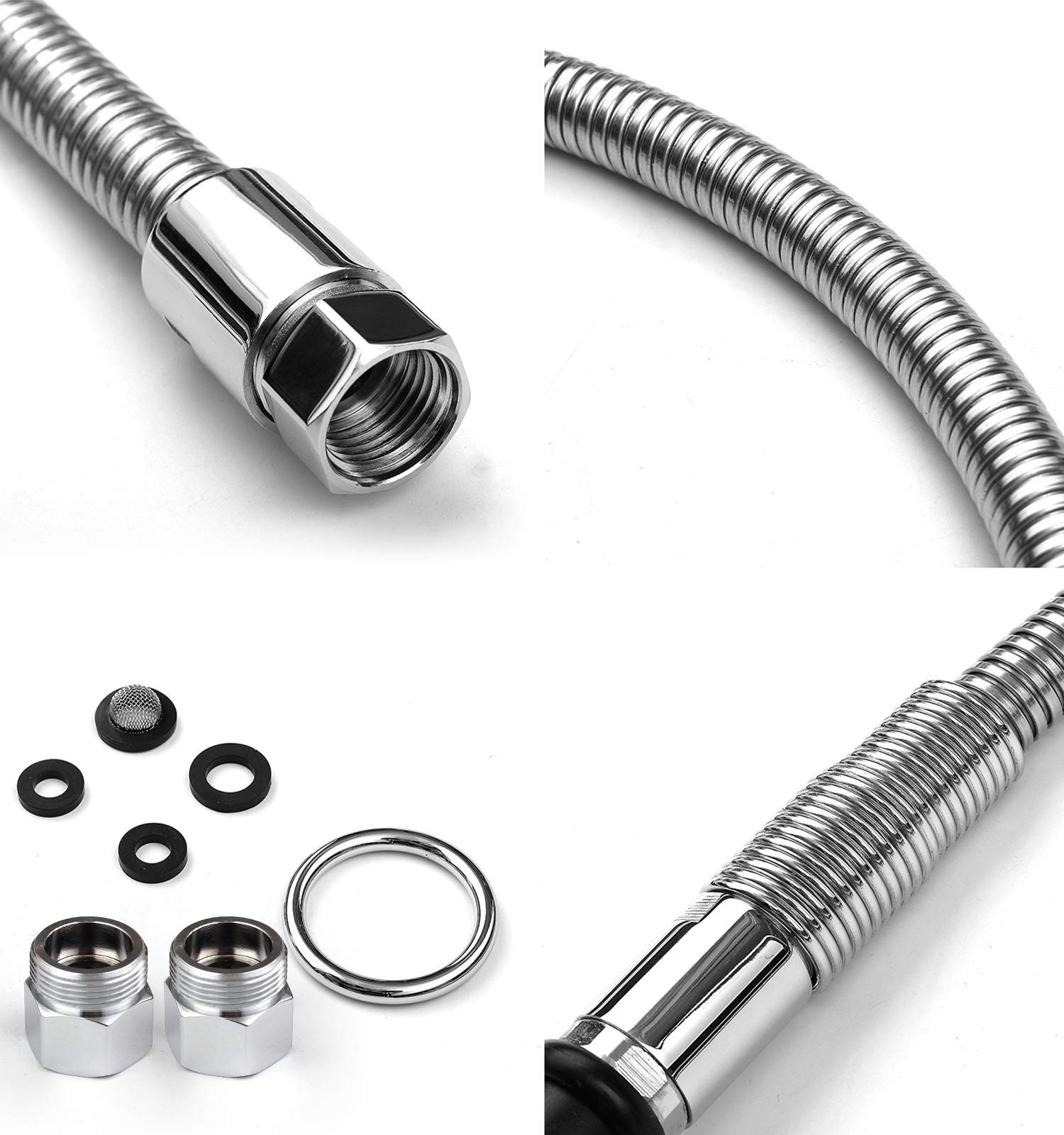 45-inch High Pressure Pre Rinse Sprayer Nozzle with Flexible Stainless Steel Hose - Commercial Kitchen Sink Faucet Spray Valve for Wall/Deck Mount (Black) - Ideal for Restaurant, Food Truck & Industrial Cleaning