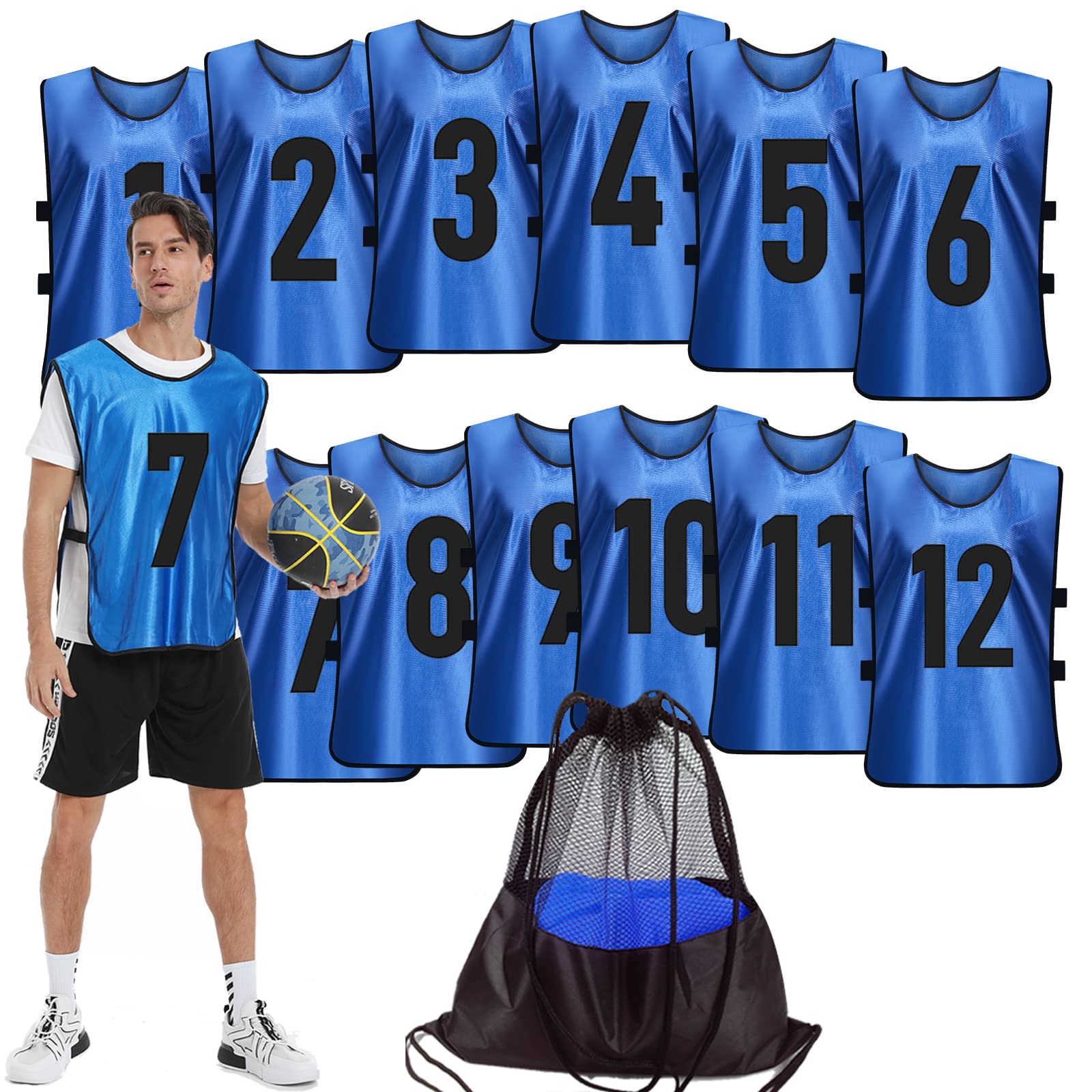 Scrimmage Training Vest 12 Pack - Reversible Soccer Pinnies for Adults & Youth - Numbered Practice Bibs for Team Sports - Perfect for Soccer, Basketball & Football Drills