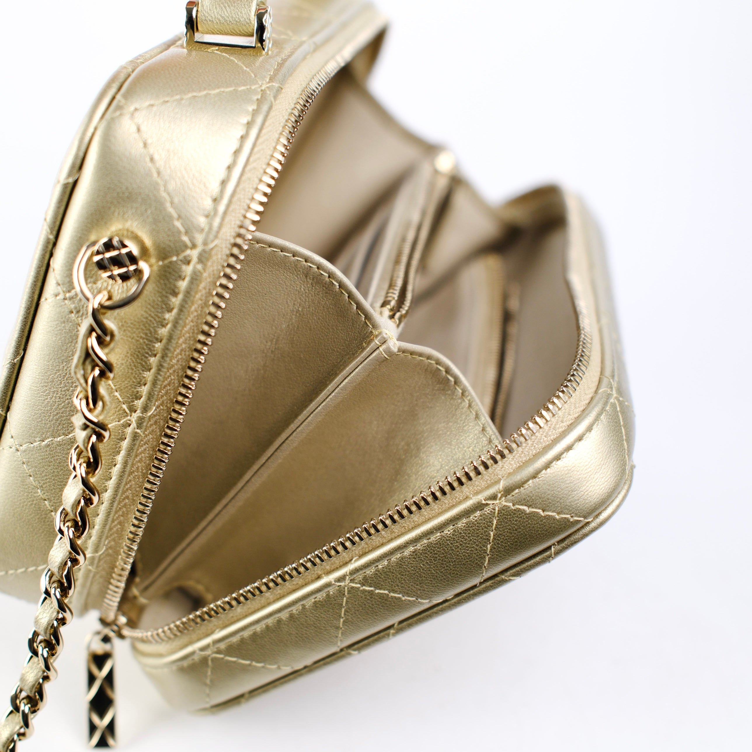 Chanel Champagne Gold Top Handle Vanity Crossbody Bag with Mirror - Luxury Designer Handbag for Women, Evening Parties & Special Occasions