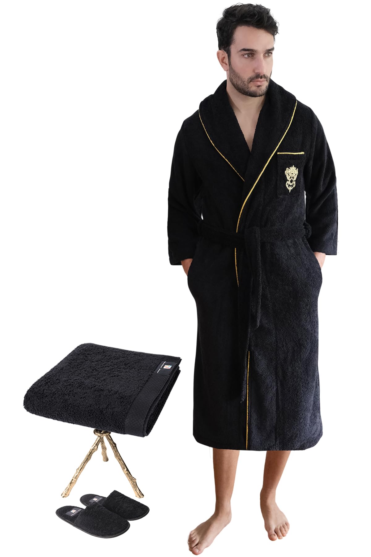 Luxurious Shawl Collar Bathrobe with Plush Slippers & Hand Towel Set - Ultra Soft European Crafted Spa Collection for Women & Men - Perfect for Relaxation, Home Spa & Hotel Luxury